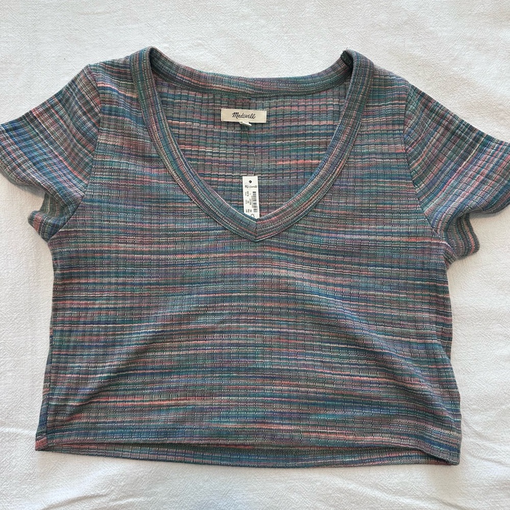 Madewell Multicolor Ribbed V-Neck Crop Top — Spacedye! NWT 🌈